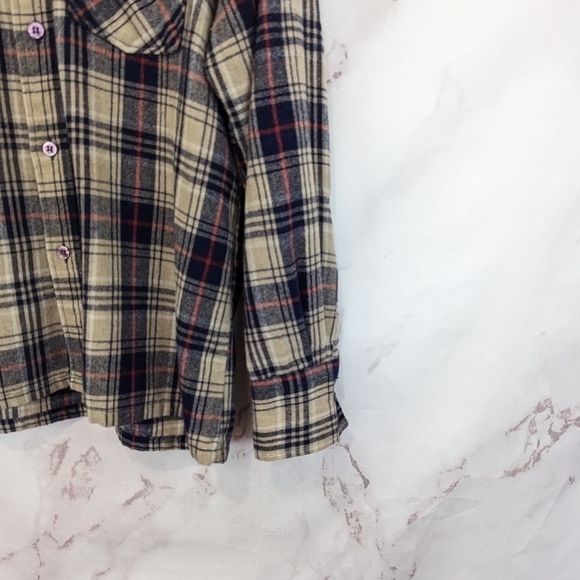 Vintage Wool Shirt Mens Medium Button Up 60's Plaid Brewster West Tan Brown Long - Picture 5 of 16